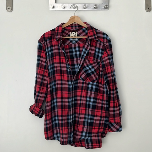 ❤️ Oversized 100% Cotton TNA Flannel Plaid Shirt - Size M - Picture 1 of 7